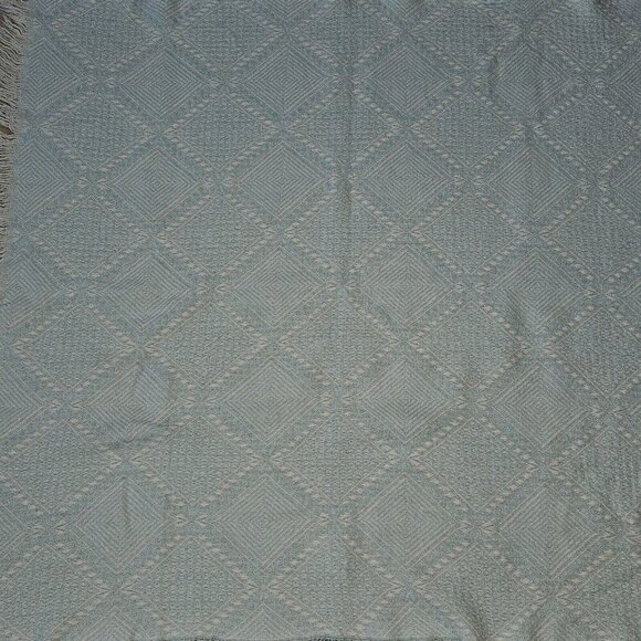 VTG Nordstrom Knit Baby Blanket Acrylic Blue White Diamond Pattern Fringe 33x33 - Picture 2 of 6